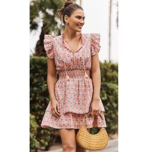 Marea Sarah Flutter Dress in Coral Multi Size M